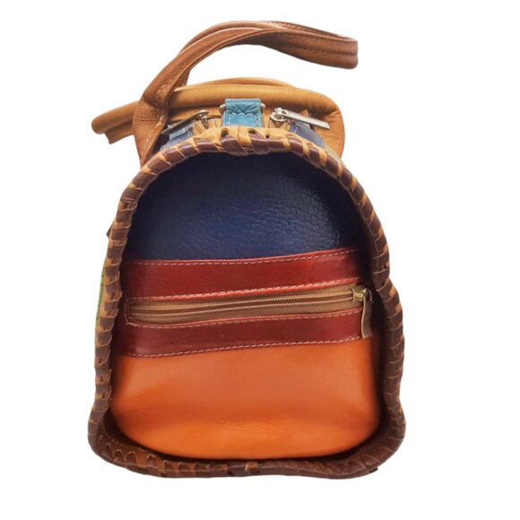 VTG Leather Multicolored Patchwork Barrel Bag Satchel Made In Mexico Purse Bag - Picture 2 of 13